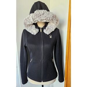 Spyder Knit Jacket w/ Faux Fur Trim, Size Small